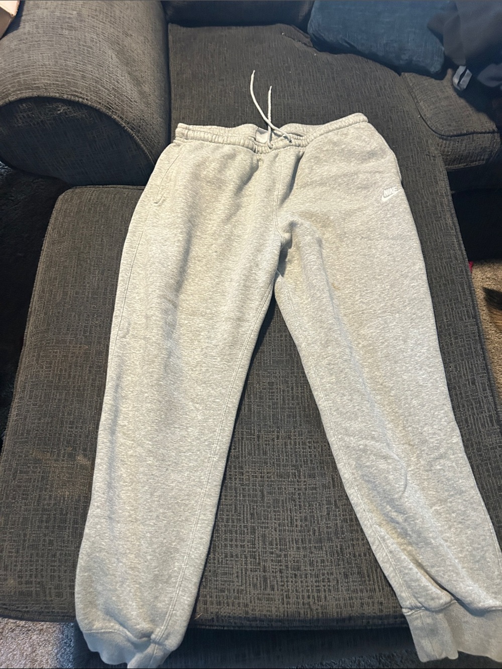 Nike men’s Light Gray Fleece Joggers with Drawstring
